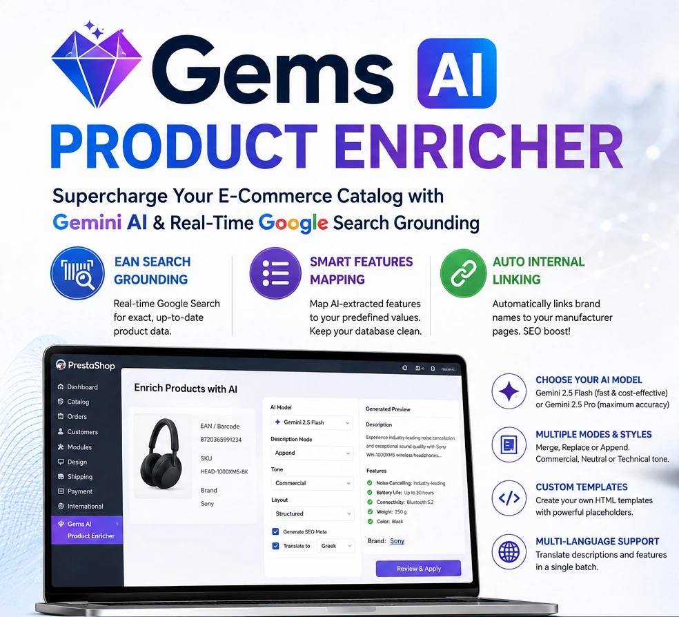 Gems AI Product Enricher for Prestashop 1 Gems AI Product Enricher for Prestashop