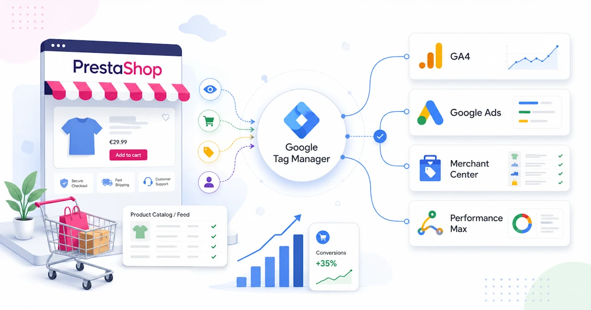 Σύνδεση PrestaShop με Google Ads, GA4, Merchant Center και Performance Max